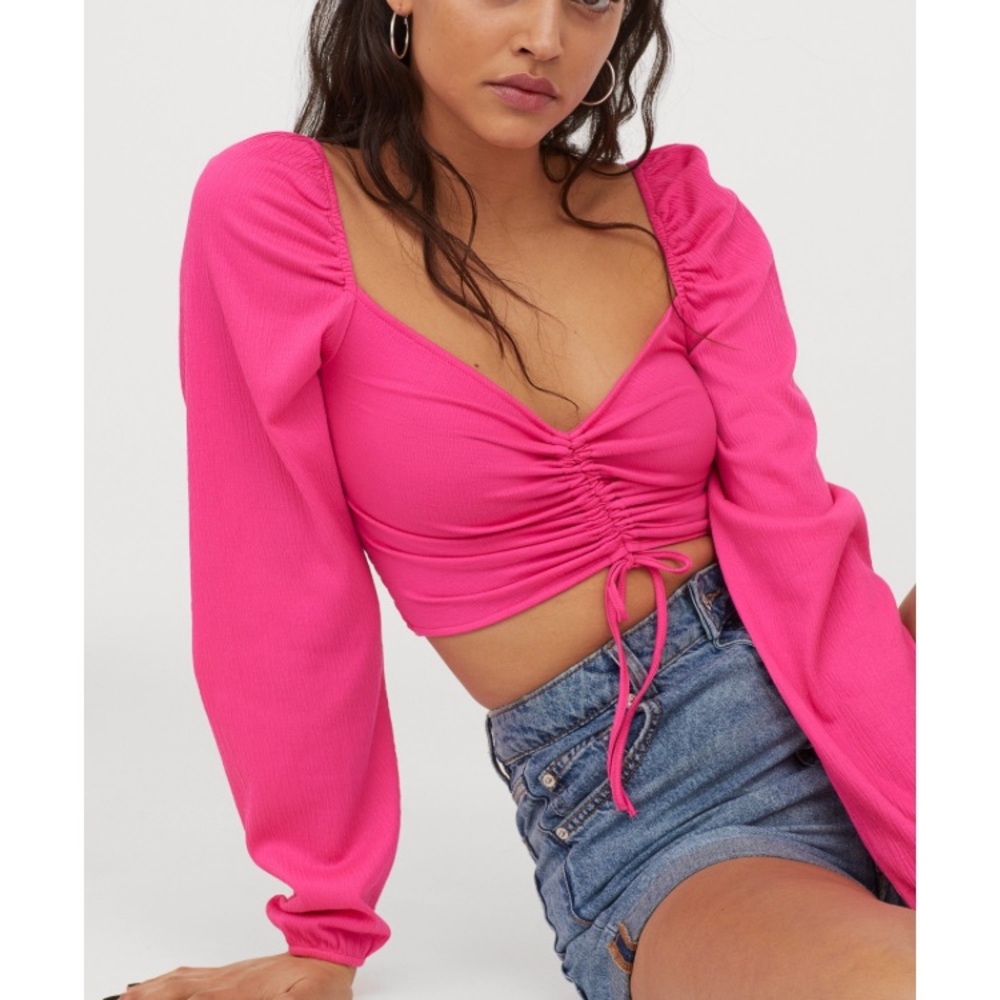 H&M Divided Drawstring Pink Cropped Top - Picture 3 of 11